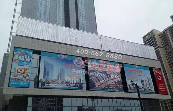 山東日照市莒縣裙樓頂三面翻鋼結構廣告牌案例圖片